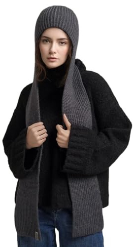 WUODHTW Gestrickter Kapuzenschal für Herren und Damen, Winter-Sturmhaube, Skimasken, winddicht, Kapuzenschal, Beanie, Totenkopfmütze, Halswärmer
