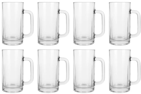 Argon Tableware 540ml Chopes à Bière en Verre - 8x Grand Classique Allemand Stein Chope Pint Verres Anniversaire Fête des Pères Cadeau Boire Tasse Ensemble pour Bières Artisanales, Lagers