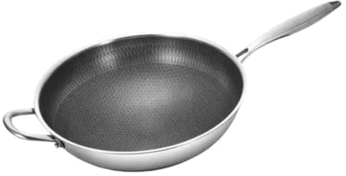 TOKIDNY Sartén Wok de Acero Inoxidable con Revestimiento de Nido de Abeja Antiadherente Doble Mango Resistente Arañazos y Compatible con Cocina de Inducción