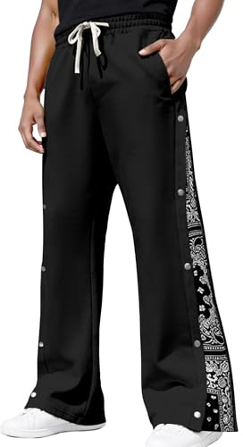 AIEOE Herr hiphopbyxor tryckknappar säckiga byxor mönster tryck joggingbyxor Y2K streetwear S-3XL, Svart, XXL