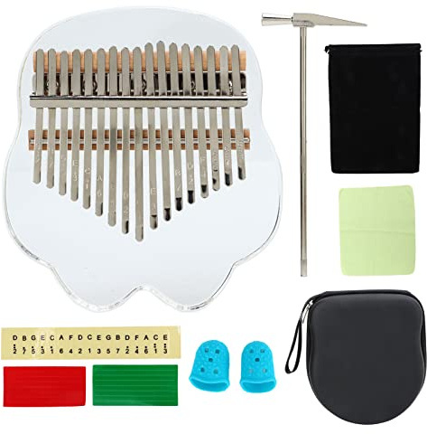 Kalimba, set da 17 tasti, pianoforte in acrilico trasparente, design ergonomico in acciaio inox, con un suono chiaro e chiaro, con custodia, panno per la pulizia del martello