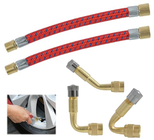 FunWorth Däckventil Förlängningssats, Bilventiladapter 45°,90°,135° + 110mm ventilförlängning i gummi & mässing, för bil, motorcykel, cykel, scootar och lastbil (45°,90°,135° + 110mm)