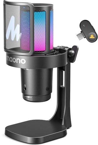 MAONO DGM20W Wireless Microphone for PC, Condenser USB Mic for Gaming Streaming with Noise Cancellation & Quick Mute,Gain Control,RGB,Software, Computer Desktop Mic for PS5 Twitch Discord