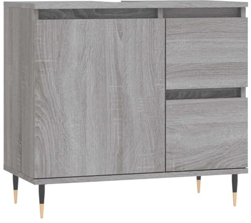 Ezbryzmatic Sonoma Bathroom Cabinet, 65 x 33 x 60 cm, Chipboard, Bathroom Cabinet with Door and 2 Drawers, Waterproof, Includes Mirror for Standard Fittings Including Chrome-Plated