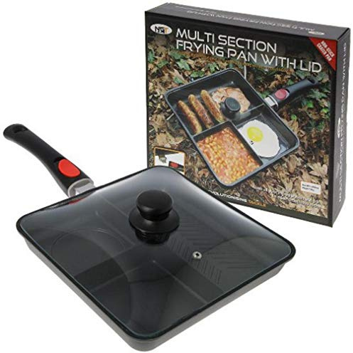 NGT Die Neue 3-Wege-pfanne Multi Section Frying Pan with Lid, schwarz, M, FCC-PAN-3WAY-LID