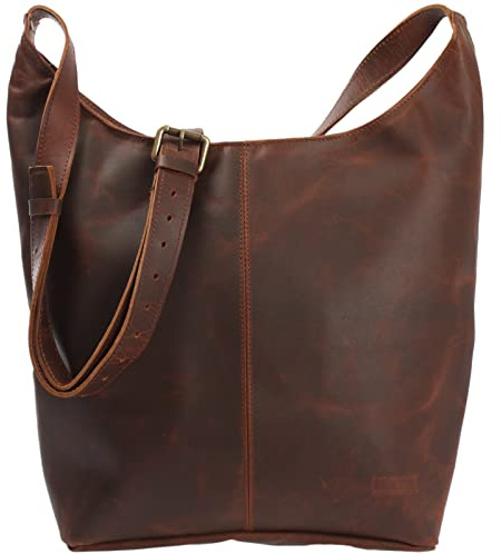 LECONI große Umhängetasche Damen Schultertasche praktische Ledertasche für Frauen Beuteltasche Vintage-Style Damentasche Shopper aus echtem Leder 34x34x11cm LE0055