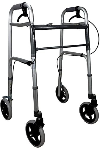 Deambulatore Ultraleggero Pieghevole con Freni di Sicurezza e Ruote da 18 cm