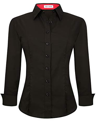 Alex Vando Womens Dress Shirts Wrinkle Free Regular Fit Long Sleeve Stretch Work Shirt, Black, L
