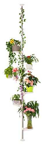 Hershii - Soporte de 7 niveles para plantas de interior, decorativo de metal para macetas, estante de exhibición de suelo a techo ajustable, esquinero para el suelo, ahorro de espacio, color marfil
