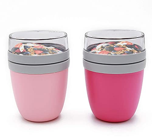 Mepal | Lunchpot Ellipse Mixed | Vivid Green + Nordic Black | Müslibecher to go | Unterteilung für Joghurt & Müsli | 500 ml + 200 ml | Geeignet für Gefrierschrank, Mikrowelle & Spülmaschine