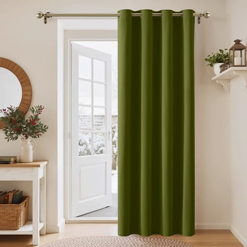 PONY DANCE Thermal Blackout Curtain - Polyester Window Curtains and Draperies - Light Insulation & Anti-UV Christmas Decoration, Width 132 x Height 210 cm, 1 Piece, Olive Green