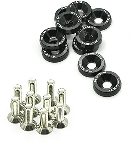 Rondelles universelles en aluminium pour automobiles M6x20 Boulons en acier + rondelles anodisées (noir)