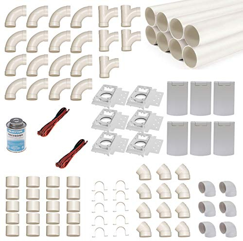 Zentralstaubsauger Einbau-Set für 6 Saugdosen mit Rohren, Fittings & Co. - Montageset für den DIY-Einbau einer Staubsaugeranlage - Saugdose R-VEX rechteckig