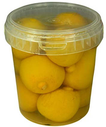 Hymor Marokkanische Salzzitronen - 1x 500gramm Behälter - eingelegte Zitronen in Salzlake Zitrone aus Marokko Zitronen eingelegt im Behälter vegan glutenfrei Tajine Cous-Cous Fisch Risotto