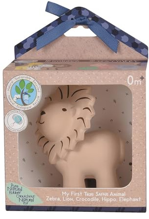 Tikiri 8596012 Hochet en Caoutchouc Naturel dans Une boîte Cadeau Motif Lion