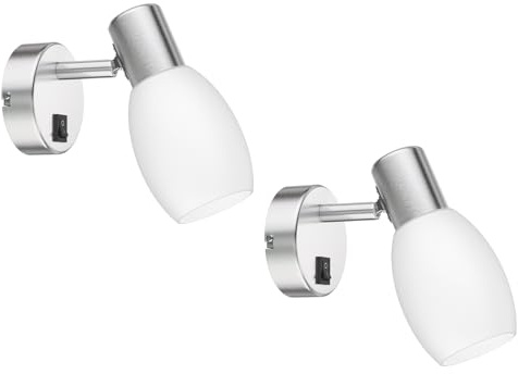 ledscom.de 2x Leselampe/Wandleuchte LUPI, Schalter, edelstahl matt, 1x E14 max. 25W