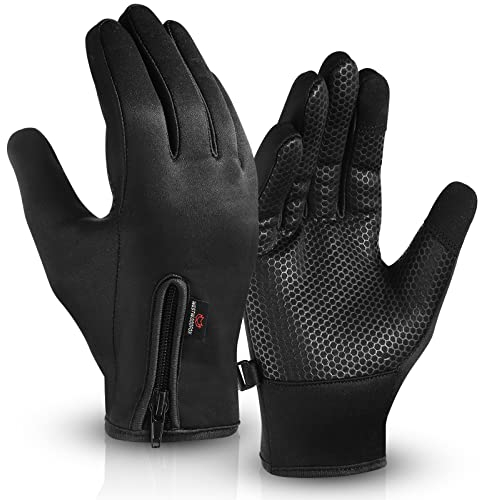 WFX Guantes de ciclismo con pantalla táctil térmica para correr, guantes de invierno, cálidos y resistentes al viento, antideslizantes, forro polar, guantes cálidos para hombres y mujeres (Negro, L)
