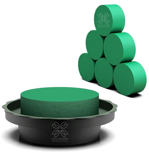 Silk Flower Warehouse 6x Wet Floral Foam cylinders with Trays - Florist floral craft Foam Bricks, Flower arranging foam for Wedding, Party & Funeral centerpieces & arrangements - DIY Craft Supplies
