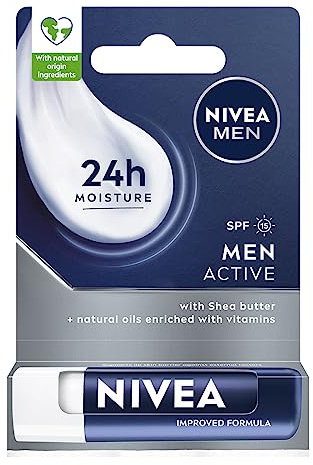 NIVEA MEN Active Feuchtigkeitsspendende Lippenstift für Männer mit Sheabutter, pflegenden Ölen und Vitaminen SPF 15; 4,8g