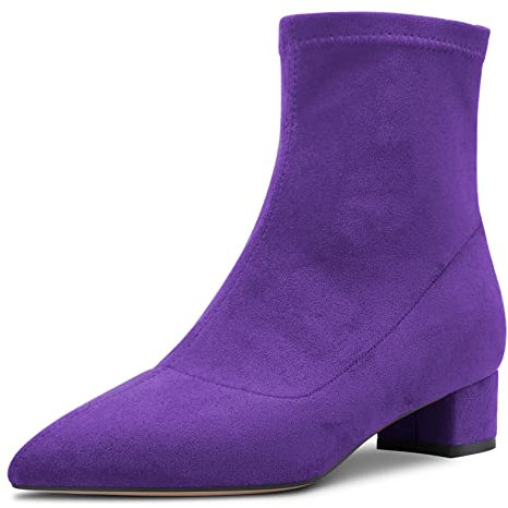 Castamere Femmes Bloc Chunky Bas Talon Heel Fermé Pointu Bout Bottines Slip-on Fermeture à Glissière 3.5 CM Heels Classique Cute Chaussures Violet 39 EU