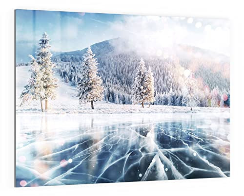 DEQORI Glas-Magnettafel | 120x90 cm groß | Motiv Zugefrorener See | Memo-Board aus Glas | Magnetboard inkl. Magnete, Stift & Tuch für Küche & Büro | Tafel magnetisch & beschreibbar