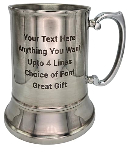 CGM Clips UK Personalised Engraved Stainless Steel Tankard, Personalise with Any Message.