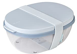 Mepal - Salatbox Ellipse - Salat-Lunchbox mit mehreren Fächern - Bento-Box für Salate unterwegs - Gesundes Mittagessen & Lifestyle - Plastik Meal Prep Box - 1300 ml + 600 ml - Nordic blue