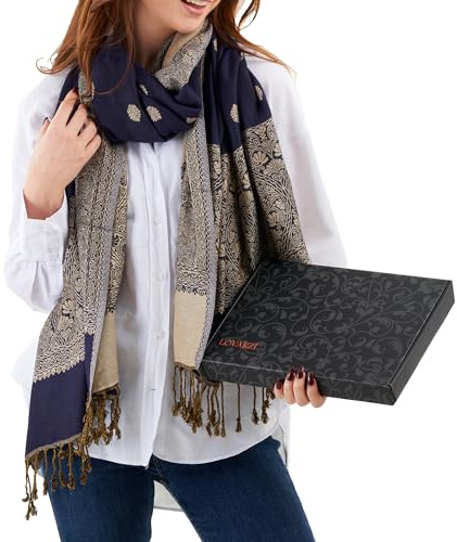 LOVARZI Écharpe Femme Luxe Bleu - Foulard Chaud pour Hiver, Élégance et Confort - Pashmina Femme