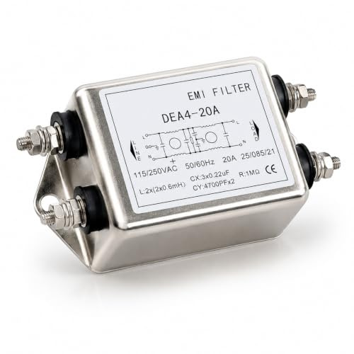 Uadme Einphasen EMI Filter DEA4‑20A, 2‑poliger Geräuschunterdrücker für AC 115/250V 20A 50/60Hz, Bolzenanschluss Netzfilter zur Störungsunterdrückung für Elektronik‑ und Industriegeräte