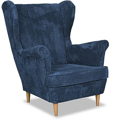 Family Meble Sessel Cord, Modell Bonito, Skandinavisch, Relaxsessel aus Webstoff, Loungesessel, Ohrensessel, Bequemer Sessel, Für Wohnzimmer, Esszimmer, Schlafzimmer, Büro, Elegantes Design, Blau