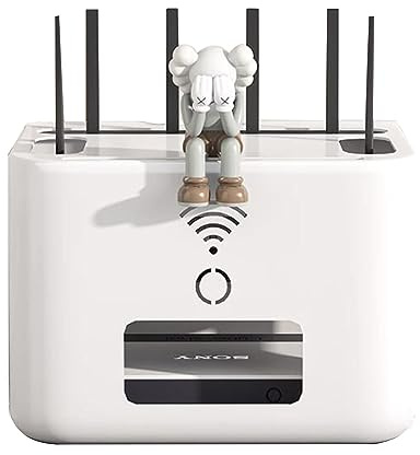 PPGE Home Wireless Router Box, Hidden Router Storage Box, Router Cable Storage Box, Double Layer Storage Shelf, Anti-ash Desk Organizer, Power Strip and Cable Management Hidden Box(Color:White)