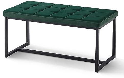 CLIPOP 1PC Dining Room Bench Seat Velvet Padded Cushioned Hallway Benches with Metal Frame Lounge Long Dinner Stool for Kitchen Bedroom Living Room Hallway (green)