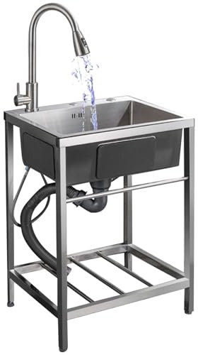 Lavandino Da Cucina Autoportante Lavandino Da Esterno, Lavello In Acciaio Inox 1 Vasca, Lavatoio Da Giardino Lavabo Di Utilità, Lavello Da Campeggio Mobile Lavello Commerciale Con Rubinetto ( Color :