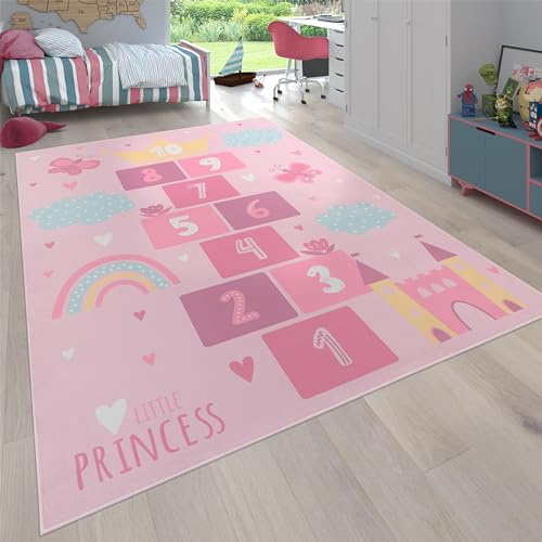 Paco Home Teppich Kinderzimmer Kinderteppich rutschfest Spielteppich Krabbelmatte Modern Herz Waschbar Pink, Grösse:160x220 cm