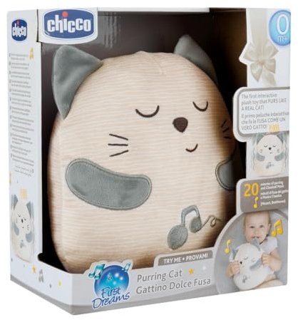 Chicco, Gattino Dolci Fusa, Peluche Elettronico Interattivo, Riproduce il Suono e le Vibrazioni delle Fusa del Gatto, Musica Classica, Morbido Cuscino, Lavabile in Lavatrice, Giochi Neonati 0 Mesi +