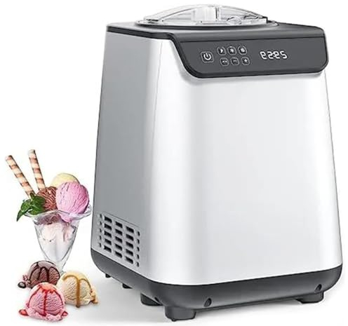 HLGKBY Machine à crème glacée 135 W, Machine à crème glacée entièrement Automatique avec compresseur intégré, Machine à Yaourt aux Fruits, la pré-congélation n'est Pas nécessaire, Bol à crème