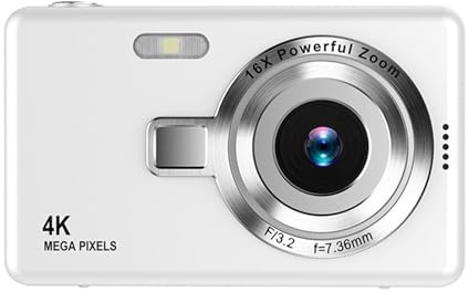 Digitalkamera, 50MP 1080P 16X Digital Zoom Autofokus Vedio-kamera med 2,4-tums Skärm, Kompakt Anti-shake-vloggningskamera för Studenter Barn (Vit)
