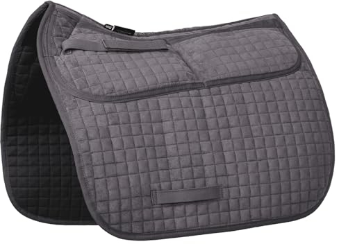 Harrison Howard Diamond Gesteppte Dressur-Schabracke verstellbar mit 4 Taschen und Schaumstoffeinlagen mit Differenzierter Dicke Reitunterlage mit zusätzlicher Dämpfung und Komfort, Hellgrau
