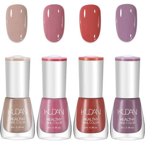 Nail Polish Sets, Quick Dry Nail Polish Nail Varnish, 4PC Pink Nail Varnish Set, Long Lasting Nude Pink Red Purple Nail Polish, Non-Toxic Water Based Nail Varnish No Need Cure