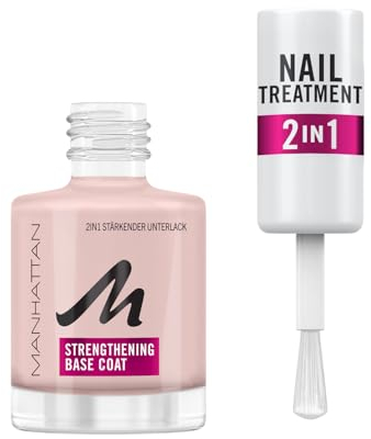 Manhattan Nail Treatment 2 in 1 Strengthening Base Coat, smalto trasparente per unghie rinforzanti, 12 ml
