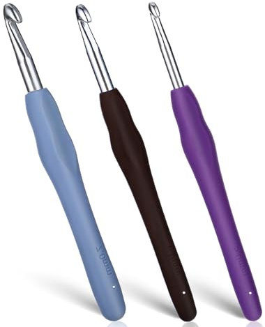 Dimeho 3er-Pack Häkelnadel-Stricknadeln ergonomische Haken mit weichem Griff glatte leichte Stricknadel professionelles Gummi-Metall-Häkelwerkzeug für Garnhandwerk Anfänger und Fortgeschrittene