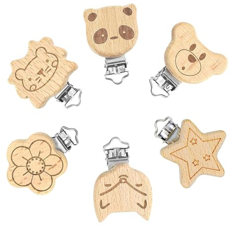 Clip Madera para Chupete, 6PCS Pinzas Chupete, Chupetero Madera, Pinzas Para Chupeteros Clips Bebe, Clip Chupeter Enganche, Portachupetes Bebe Personalizado Niña