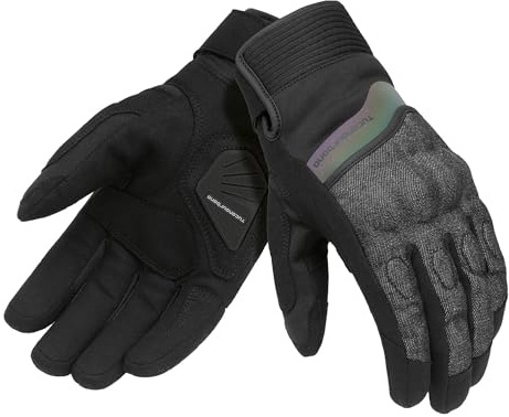 Tucano Urbano guanti LADY BOSS HYDROSCUD moto e scooter. Guanti moto invernali donna. Protezioni nocche. Dorso in denim, palmo scamosciato, 100% impermeabile e traspirante, touch screen. Tg. L