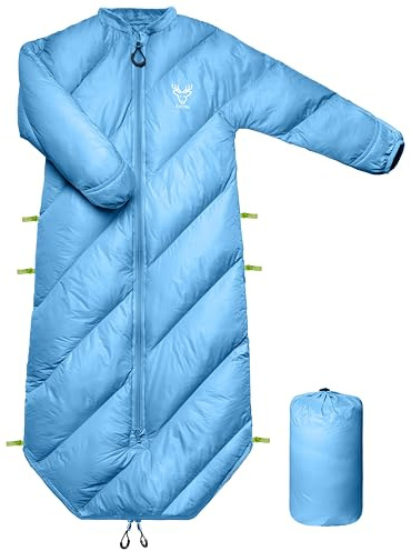 AZITREK Walkable Kids Sleeping Bags for Toddler Boys Girls (2T-4T)- Puffy Camping Sleeping Sack Machine Washable Compact (up to 46 in) Travel Sleepover Slimber Party Inddor Outdoor (Santorini Blue)