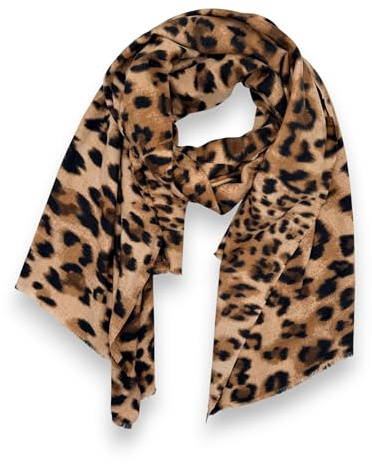 Ziona Damen Leo Schal 180x80 cm – Kuscheliger XXL Winterschal mit Leopardenmuster – Weiches Halstuch Braun Beige Leo-Print Damen für Herbst & Winter