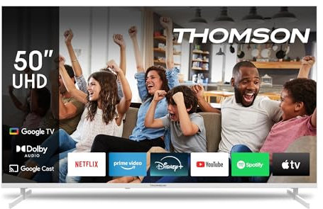 Thomson 50 Pollici (127cm) 4K Ultra HD Bianco Smart Google TV, Wi-Fi,Dolby Audio, HDR10, Bluetooth 5.1, Triple-Tuner (Cavo/Satellite/Antenna), HDMI, CI+, A+ Pannello - 50UG4S14W