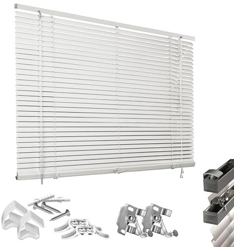 HUGG Klemmfix-Jalousien Fenster ohne Bohren, mit Klemmclips, Wand- und Deckenmontage, 90 x 220 cm, Stein