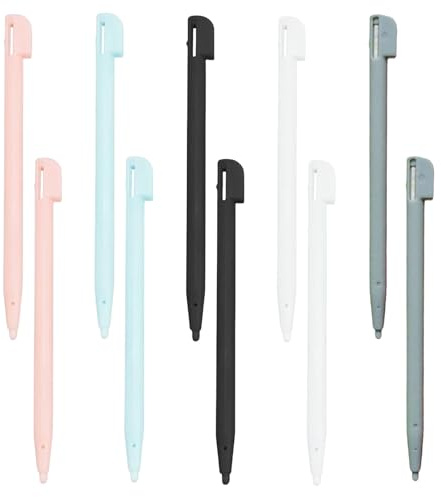 Stylet NDSLite - Lot de 10 Stylets en 5 Couleurs (2 Noirs, 2 Blancs, 2 Bleus, 2 Gris, 2 Roses) - Stylets Compatibles Nintendo DS Lite, Accessoires Pratiques pour Jeux, Précision et Durabilité
