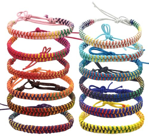 JAWUZ 12 piezas pulsera amistad pulseras de la amistad Pulsera trenzada bohemia Pulseras tejidas de la amistad Pulsera de Playa Tela Cuerda Boho Pulseras