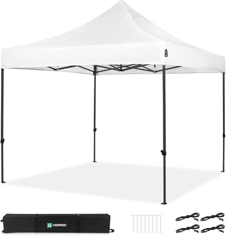 VONROC Tente Easy-Up - 3x3 m – Pliante - Design Modulaire : Auvent, Tonelle, Chapiteau, Marchés Saisons – Pliable – Imperméable – Cadre en Acier - Protection UV 50+ - Blanc - Sac de Rangement Inclus